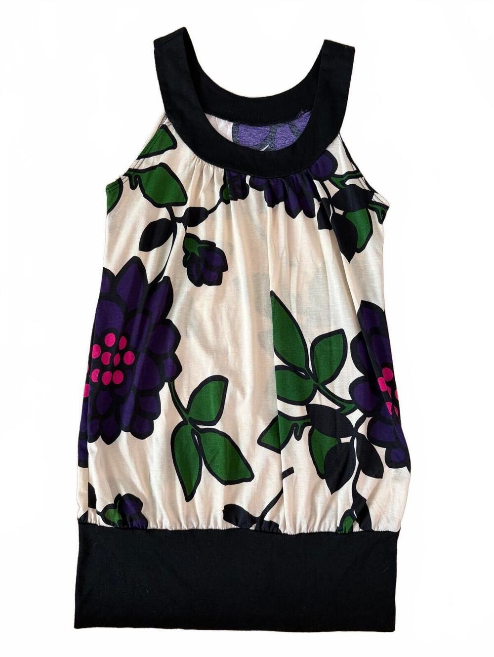 Vintage AB Studio Top Women’s M Ivory Purple Green Floral Shift Sheath Knee